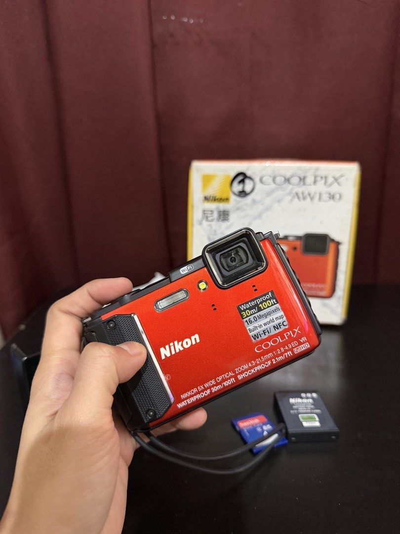 Nikon COOLPIX AW130 Waterproof Digital Camera (Category: Cameras) located in Caloocan City. Submitted by rohllee (Listing ID 1469305372, Image 2). Description: Selling my pre-loved Nikon Coolpix AW130 Waterproof 30meters/100ft Shockproof 2.1m/7ft Easy transfer of pictures via wifi no need to connect to adaptor and laptop or cp Please see photos for sample pictures Inclusions: Camera 4gb memory card Battery Wrist strap Box Issue: Flash, common iss