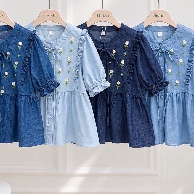 NWT Ploylada Embroidered Denim Top (Category: Blouses) located in Malabon City. Submitted by diyenss (Listing ID 1469213830, Image 1). Description: —brand new with tag —ploylada brand from bangkok —bust 40" | length 21" —no when worn mop: gcash or bdo mod: sdd or gogo xpress loc: malabon city.