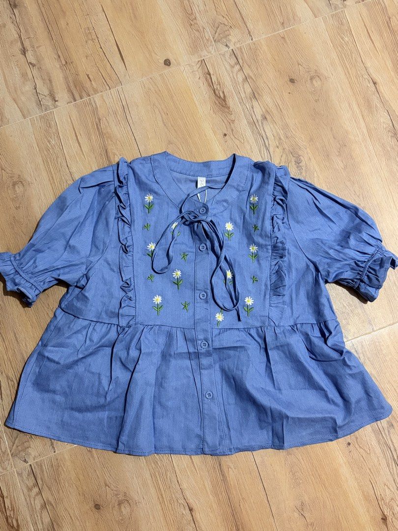 NWT Ploylada Embroidered Denim Top (Category: Blouses) located in Malabon City. Submitted by diyenss (Listing ID 1469213830, Image 2). Description: —brand new with tag —ploylada brand from bangkok —bust 40" | length 21" —no when worn mop: gcash or bdo mod: sdd or gogo xpress loc: malabon city.