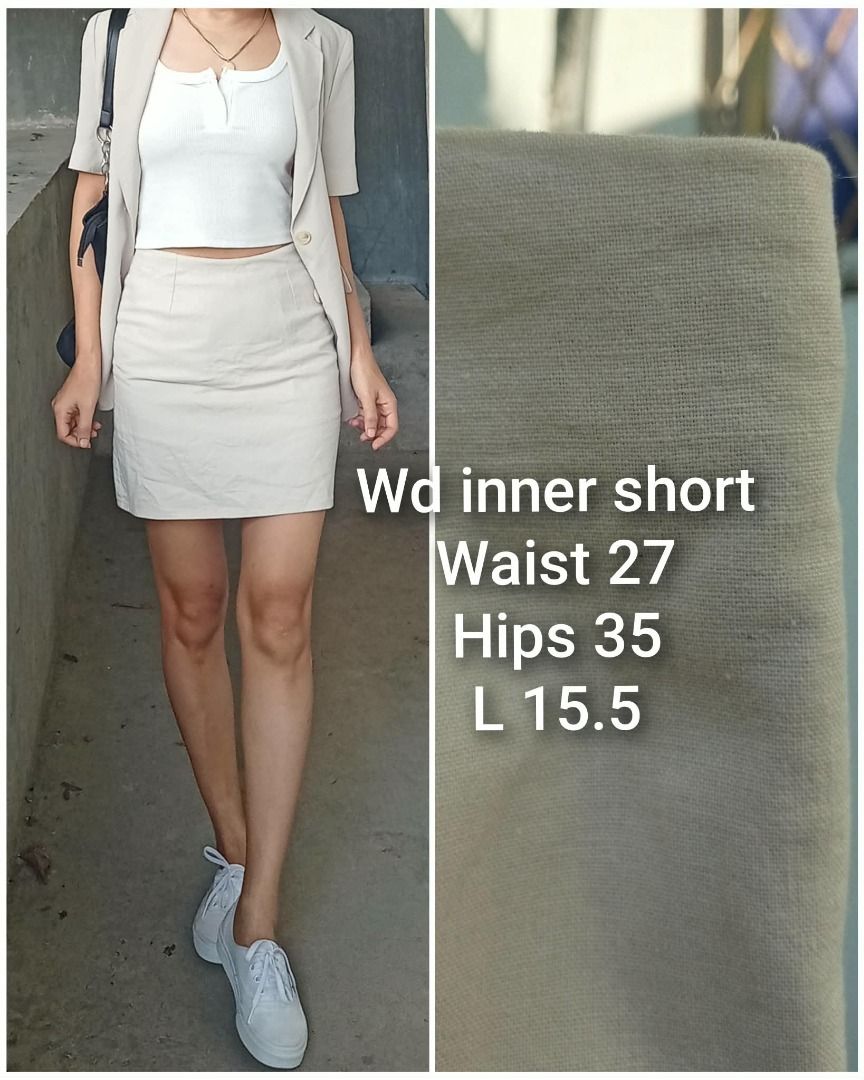 Oat Linen mini skirt (Category: Skirts) located in Davao. Submitted by irisrazona16792 (Listing ID 1469183014, Image 1). Description: Wd inner short Highwaist Waist 27 Hips 35 L 15.5 good as new.