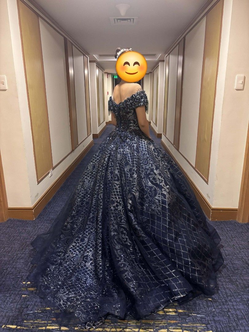 Off shoulder ball gown (Category: Evening dresses & gowns) located in Imus. Submitted by madz.21 (Listing ID 1469320544, Image 3). Description: very nice in actual with minimal flaws fits xs-semi large (adjustable back) #ballgown #midnightbluegown #bluegown #navybluegown #gown #offshoulderballgown.