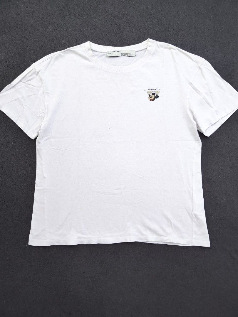 Off White X Disney Mickey S2020 Tee (Category: Luxury Apparel) located in Bulacan. Submitted by emilj23 (Listing ID 1469196287, Image 3). Description: Off White X Disney Mickey S2020 Tee Size M-L L 27 W 22.5 Condition 9/10 Color rate 9/10 Issue Minimal Stains.