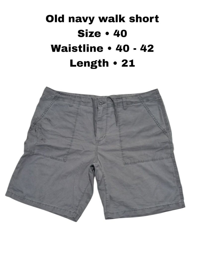 Old Navy Walk Short Size 40 Grey (Category: Shorts) located in Magdalena. Submitted by magdalenathrift20 (Listing ID 1469168557, Image 1). Description: - Brand: Old Navy - Item: Walk Shorts - Color: Grey - Size: 40 (Fits waistline 40 to 42 inches) - Length: 21 inches - Material: 100% Cotton (Made in Bangladesh) - Features: Front button closure, adjustable drawstring waistband, deep front utility pockets - Condition: Good overall, but please note 
