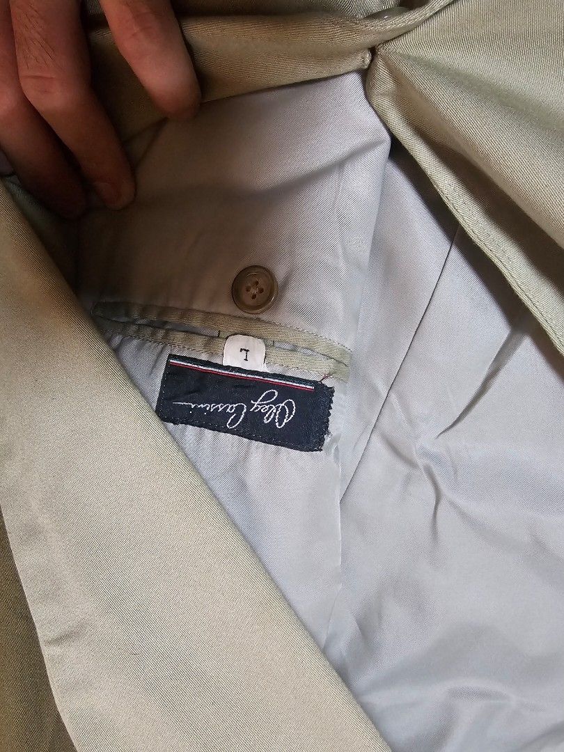 Oleg Cassini 2 button Jacket (Category: Coats, Jackets and Outerwear) located in Manila. Submitted by ditrik26 (Listing ID 1469340934, Image 2). Description: ​Brand: Oleg Cassini ​Item: 2-Button Blazer with Coordinating Vest ​Color: Deep Olive Green ​Condition: Pre-owned, excellent condition ​Key Features: Wide notch lapel, amber contrast buttons, jetted waist pockets, fully lined interior Dimensions: 22" x 34" Coat- Oleg Cassini Large Vest- Oleg