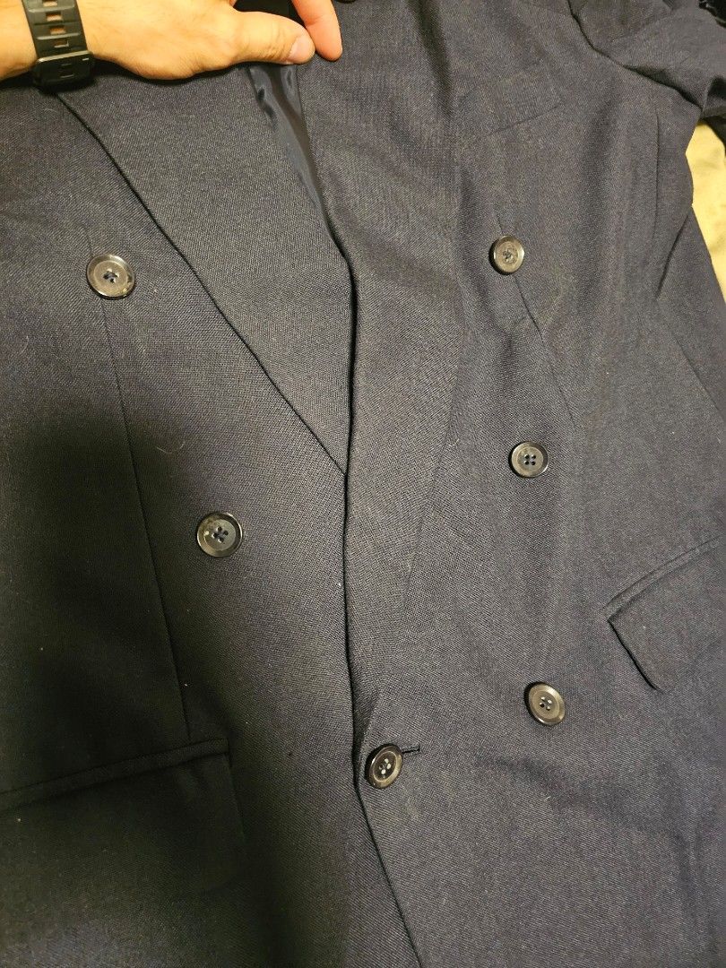 Oleg Cassini Double Breasted Coat (Category: Coats, Jackets and Outerwear) located in Manila. Submitted by ditrik26 (Listing ID 1469338697, Image 2). Description: Brand: Oleg Cassini ​Style: Double-breasted tailored blazer ​Color: Midnight Navy ​Condition: Pre-owned, Lightly used Dimensions: 22" x 34" Needs dry clean Decluttering.