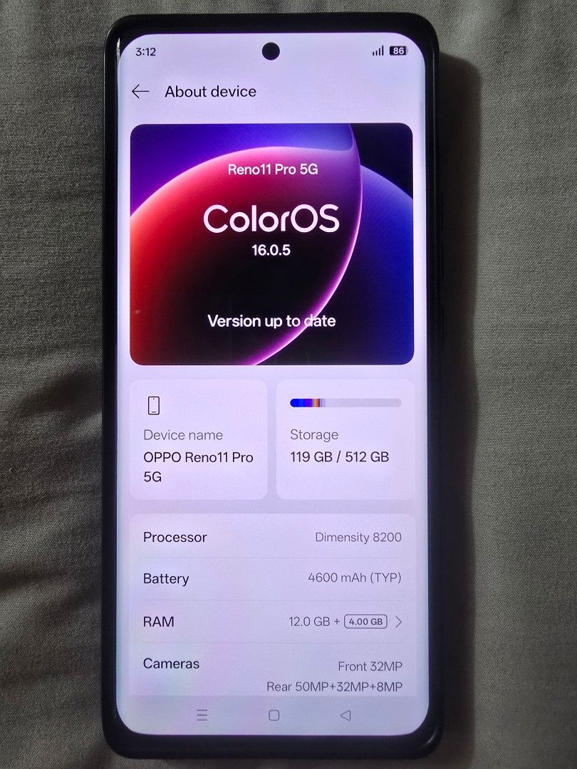 Oppo Reno 11 pro 5g (Category: OPPO) located in Manila. Submitted by fastwolf_777 (Listing ID 1469224921, Image 1). Description: - Brand/Model: Oppo Reno 11 Pro 5G - Color: Sleek Black - Storage & RAM: 512GB Storage, 12GB RAM (+4GB extension) - Processor: MediaTek Dimensity 8200 - Cameras: 50MP + 32MP + 8MP rear cameras, 32MP front camera - Battery: 4600 mAh - Condition: Excellent, well-kept - Meetup Locations: near at my area only. manila or mak