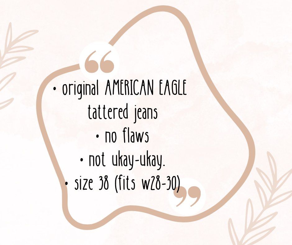 Original AMERICAN EAGLE tattered jeans (Category: Jeans) located in Muntinlupa City. Submitted by Preeluhvd (Listing ID 1469178737, Image 2). Description: .