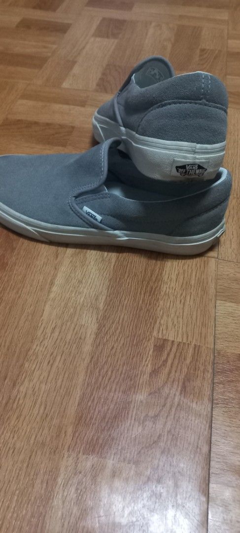 Original Vans Slip-On Grey Suede Shoes (Category: Sneakers) located in Quezon City. Submitted by cast04 (Listing ID 1469172443, Image 2). Description: for sale vans shoes slip on original 7.5 US men - Authentic grey suede Vans slip-ons - Classic skate style with white rubber waffle soles - Iconic red 'Off The Wall' heel patches - Quick and easy slip-on design for everyday wear - Versatile neutral color matches any outfit 650 php lastprice mtup: U