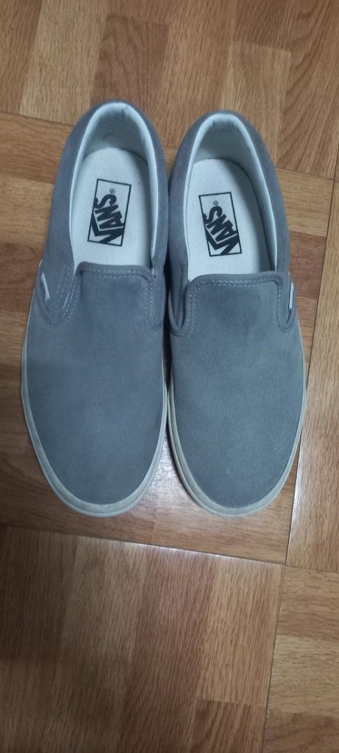 Original Vans Slip-On Grey Suede Shoes (Category: Sneakers) located in Quezon City. Submitted by cast04 (Listing ID 1469172443, Image 1). Description: for sale vans shoes slip on original 7.5 US men - Authentic grey suede Vans slip-ons - Classic skate style with white rubber waffle soles - Iconic red 'Off The Wall' heel patches - Quick and easy slip-on design for everyday wear - Versatile neutral color matches any outfit 650 php lastprice mtup: U