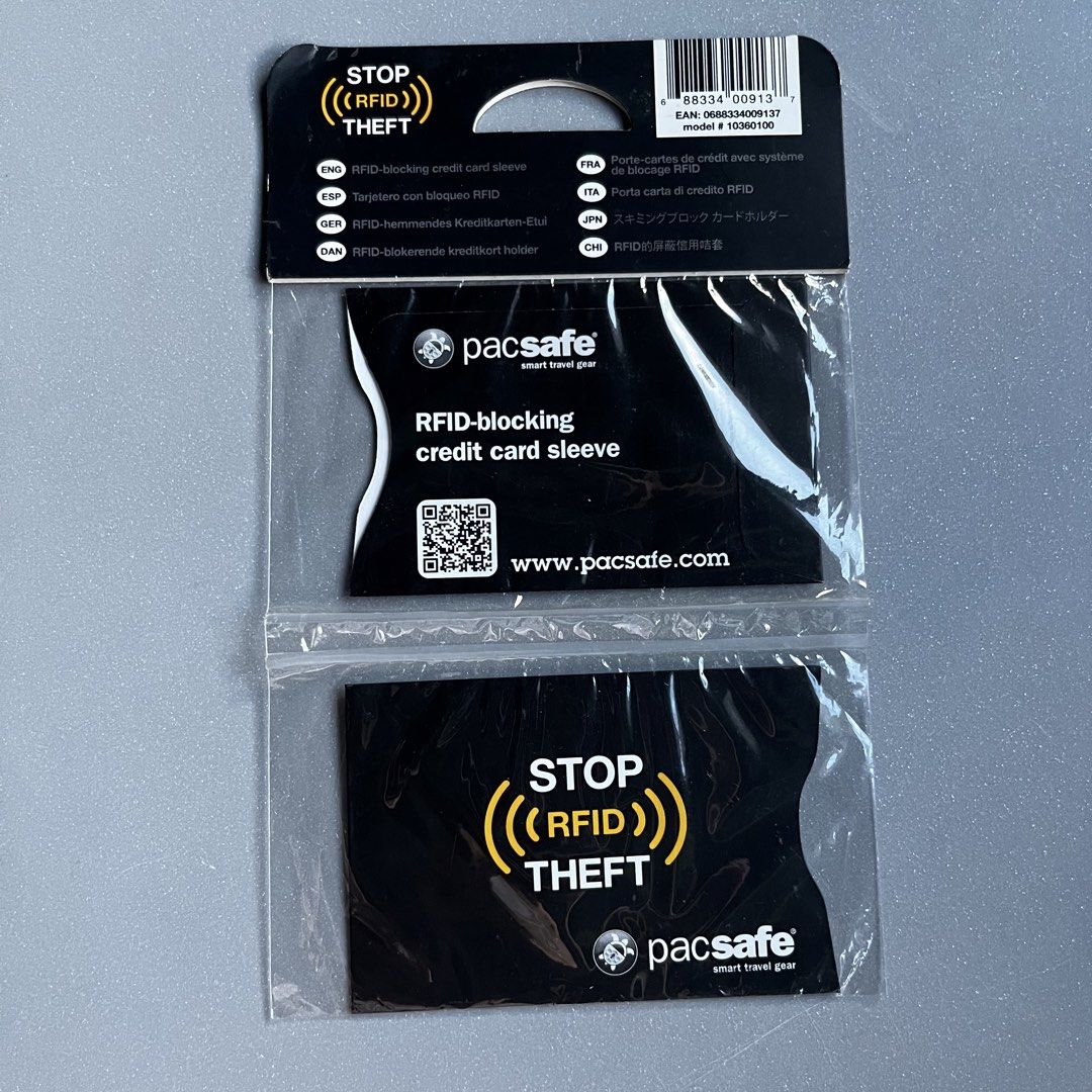 Pacsafe RFID Blocking Credit Card Sleeve (2 pack) (Category: Wallets & Card holders) located in Marikina City. Submitted by anythindahan (Listing ID 1469251833, Image 2). Description: original Pacsafe RFID blocking credit card sleeve (2 pack) bought overseas with other Pacsafe items BDO or BPI buyer to book delivery.