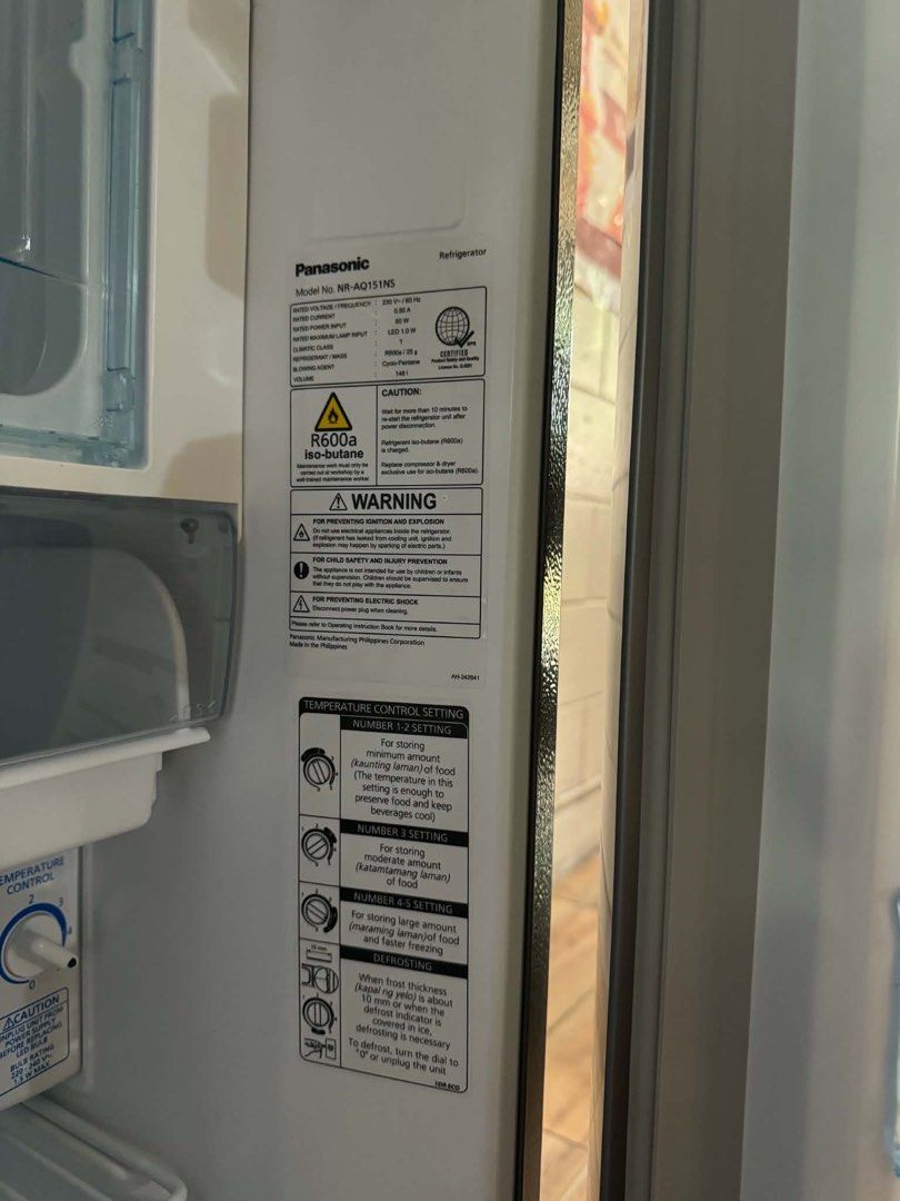 Panasonic NR-AQ151NS (Category: Refrigerators and Freezers) located in Manila. Submitted by elxiiiii (Listing ID 1469262217, Image 3). Description: Store your food with great efficiency with the Panasonic NR AQ151NS, a 5.2 cu.ft. single door refrigerator featuring a 60-watt high-efficiency compressor ond a pocket deodorizer, ensuring consistent cooling performance and sustained food freshness at an estimated P5.5 per day. This refrigertor further