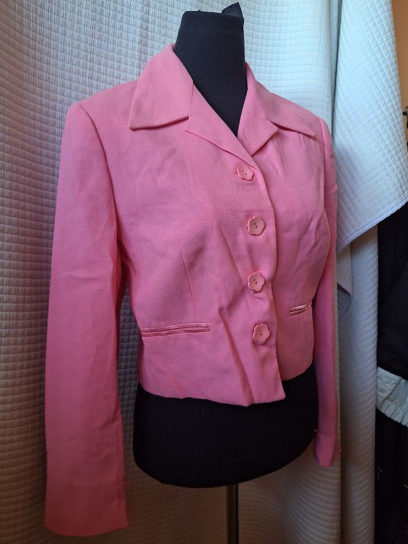 Pink Blazer with Flower Buttons (Category: Coats, Jackets and Outerwear) located in Balamban. Submitted by ubethan (Listing ID 1469231028, Image 1). Description: - Vibrant bright pink statement blazer - Chic lapels and long sleeves - Eye-catching 4 large flower-shaped front buttons - Two functional front pockets with flap details - Soft, high-quality textured fabric with clean stitching - Flattering structured fit - Versatile for office wear or c