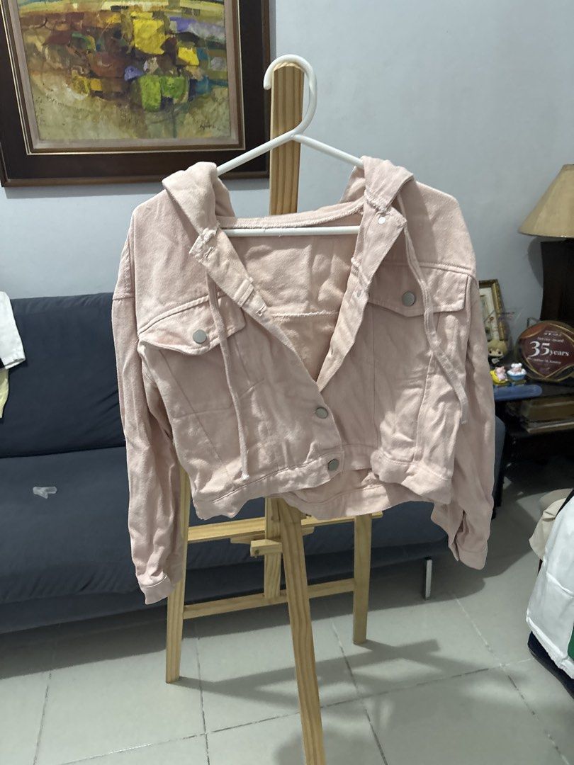 Pink Denim Jacket with Hood (Category: Coats, Jackets and Outerwear) located in Makati City. Submitted by aliyahspreloved (Listing ID 1469254409, Image 1). Description: .