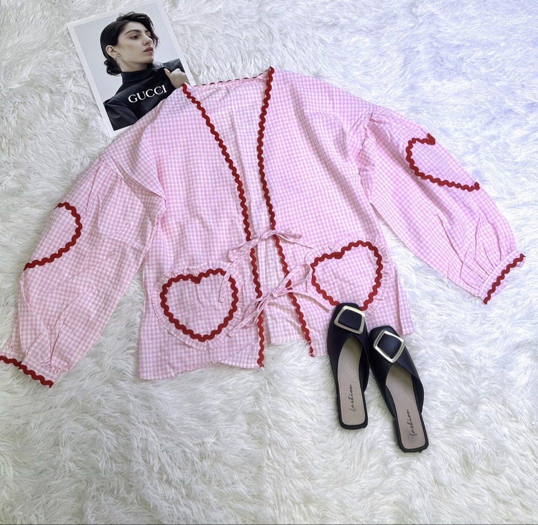 Pink gingham top with heart details (Category: Longsleeves) located in Bulacan. Submitted by archivesbyjanine (Listing ID 1469257901, Image 1). Description: .