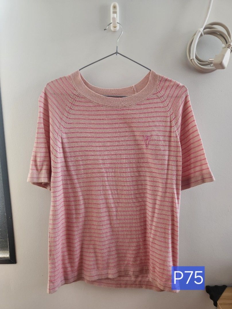 Pink Striped & Grey Mock Neck Tops Bundle (Category: Shirts) located in Binan City. Submitted by prettyfishcakeee (Listing ID 1469311655, Image 1). Description: - Set of 2 knitted short-sleeve tops - Pink striped top features a cute embroidered heart and crew neck - Solid heather grey top features a chic mock turtleneck - Soft and stretchy regular fit fabric - Clean condition with no tears or loose threads - Perfect for easy, casual everyday outf