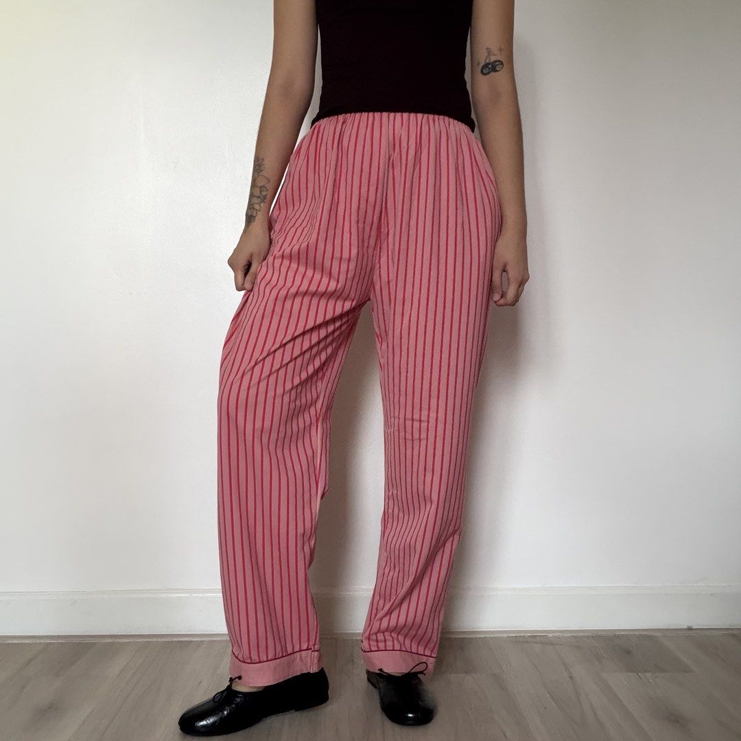 Pink Striped Pajama Pants (Category: Other Bottoms) located in Quezon City. Submitted by shop_imdari (Listing ID 1469164842, Image 1). Description: Waist 26-34” garterized Hips 42” Length 38”.