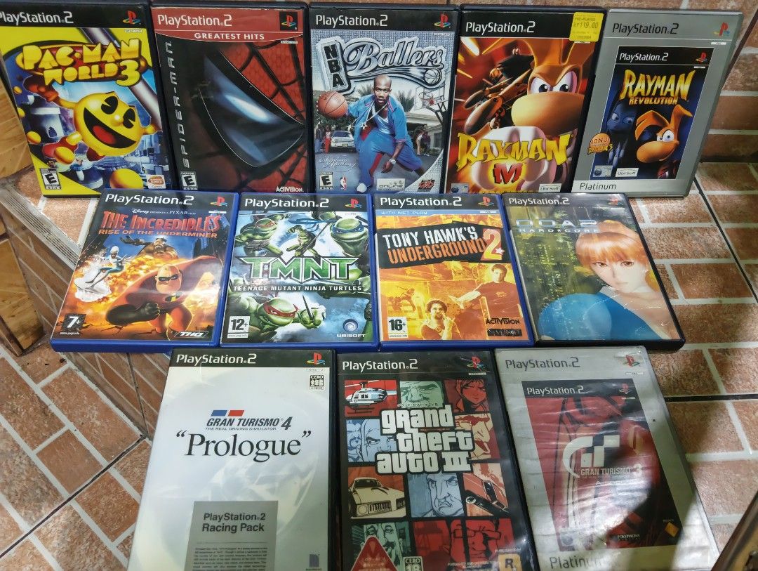 PlayStation 2 games original (Category: PlayStation) located in Caloocan City. Submitted by jbfuenzalida27 (Listing ID 1469321558, Image 1). Description: ps2 original games tested and working Gran Turismo 3 (pal)- 250 Gran Turismo 4 (ntsc-j)- 300 Pacman world 3 (ntsc-uc)- 350 Spiderman (ntsc-uc)- 350 NBA Ballers (ntsc-uc)- 400 The incredibles rise of the underminer (pal)- 500 Tony hawks underground 2(pal)- 500 Rayman M (Pal)- 400 Rayman revolutio