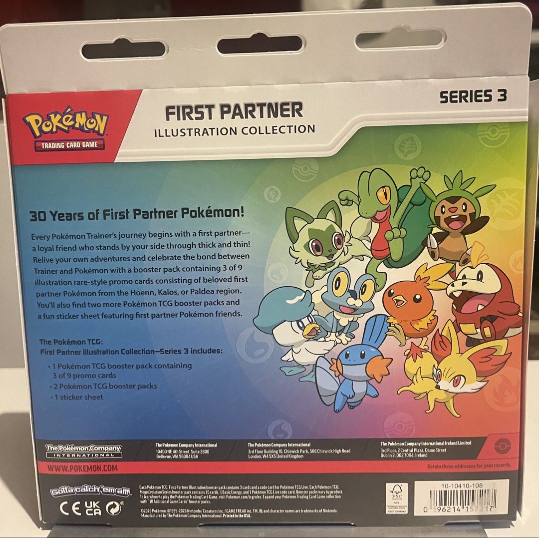 Pokémon First Partner Illustration Collection Series 3 (Category: Card Packs) located in Mandaluyong City. Submitted by cipherwork53748 (Listing ID 1469318144, Image 2). Description: - 100% Brand New and Factory Sealed - Series 3 First Partner Illustration Collection celebrating Pokémon history - Features 3 unique illustration rare-style promo cards (Hoenn, Kalos, or Paldea) - Includes 2 additional Pokémon TCG booster packs - Comes with a fun, co