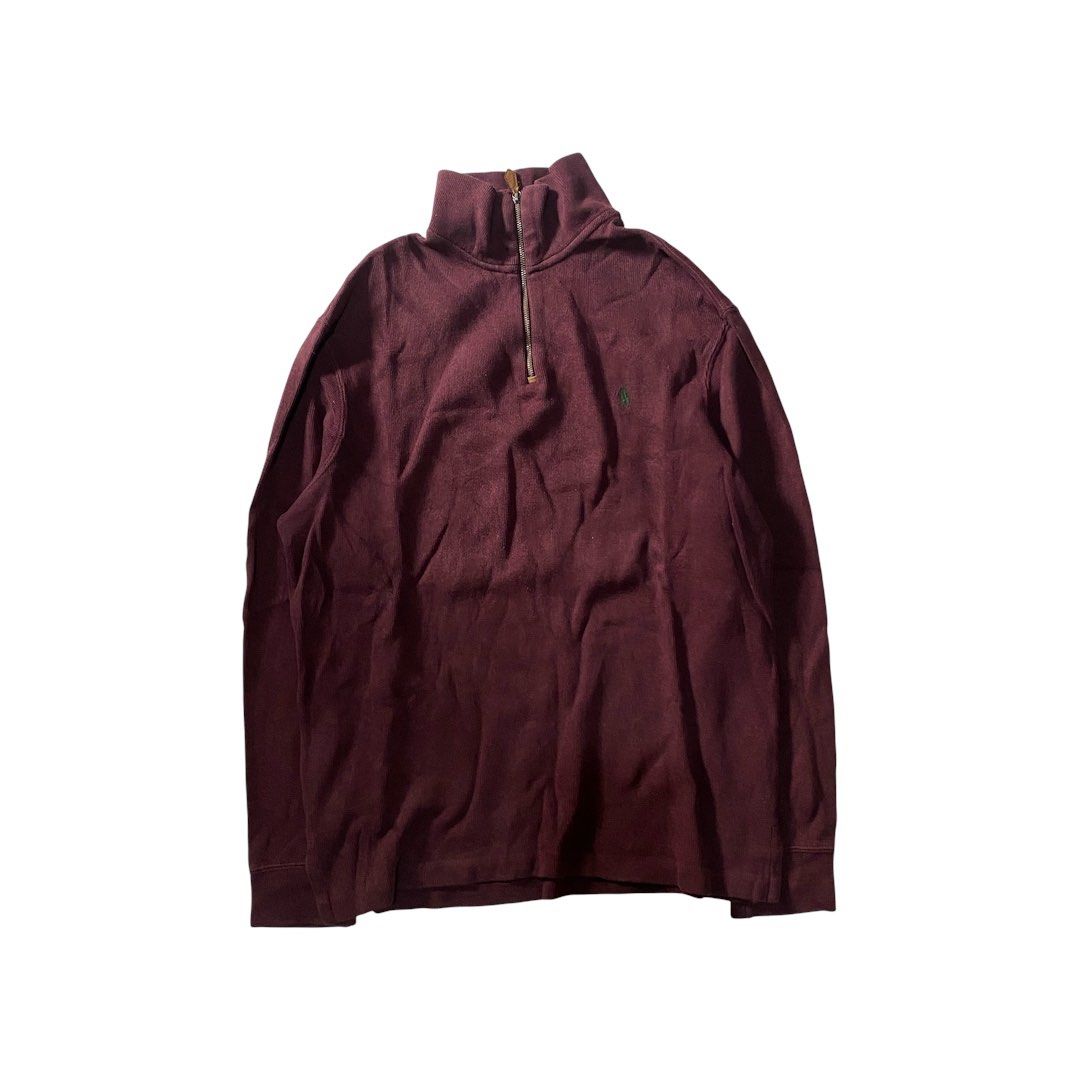 Polo Ralph Lauren Maroon Half Zip (Category: Coats, Jackets and Outerwear) located in Manila. Submitted by finofindthisart (Listing ID 1469285939, Image 1). Description: Length 27 Width21 Measured it by inches Issue: N/A This is a pre-loved/thrifted items and may show minor signs of issue due to its vintage nature. Kindly manage expectations. No refunds or exchanges will be accepted. 📍Pasay City DM for inquiries..