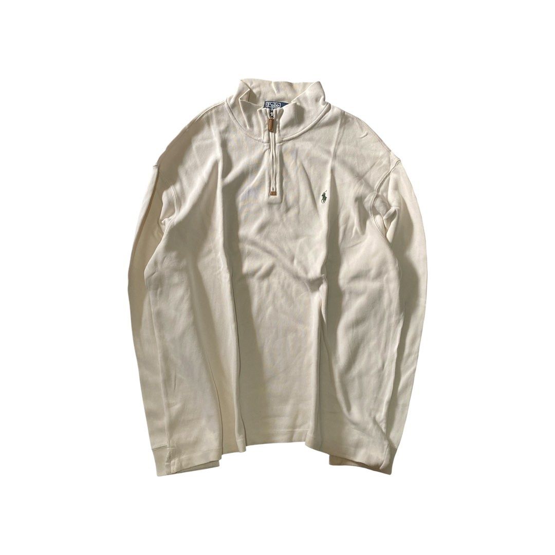 Polo Ralph Lauren White Half Zip (Category: Coats, Jackets and Outerwear) located in Manila. Submitted by finofindthisart (Listing ID 1469286369, Image 1). Description: Length 29 Width 27 Measured it by inches Issue: N/A This is a pre-loved/thrifted items and may show minor signs of issue due to its vintage nature. Kindly manage expectations. No refunds or exchanges will be accepted. 📍Pasay City DM for inquiries..