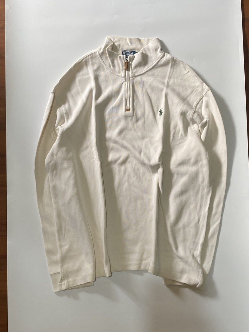 Polo Ralph Lauren White Half Zip (Category: Coats, Jackets and Outerwear) located in Manila. Submitted by finofindthisart (Listing ID 1469286369, Image 2). Description: Length 29 Width 27 Measured it by inches Issue: N/A This is a pre-loved/thrifted items and may show minor signs of issue due to its vintage nature. Kindly manage expectations. No refunds or exchanges will be accepted. 📍Pasay City DM for inquiries..
