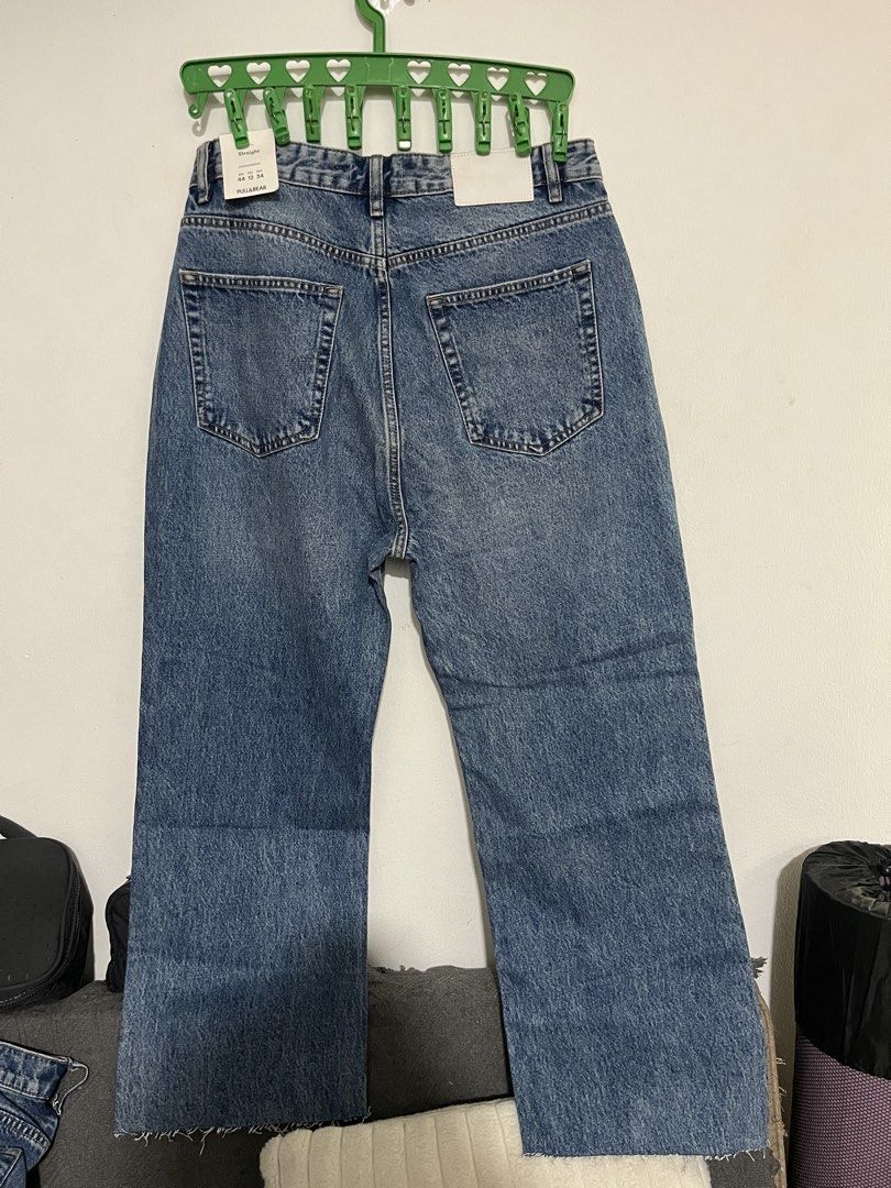 Pull&Bear High Rise Full Length Straight Jeans (Category: Jeans) located in Manila. Submitted by mazerunnr (Listing ID 1469303762, Image 2). Description: - Brand: Pull&Bear - Style: High rise straight leg with full length fit - Color: Medium wash blue - Details: Raw hem, button fly closure, and branded hardware - Pockets: Classic five-pocket design - Condition: Brand new with original tags attached.