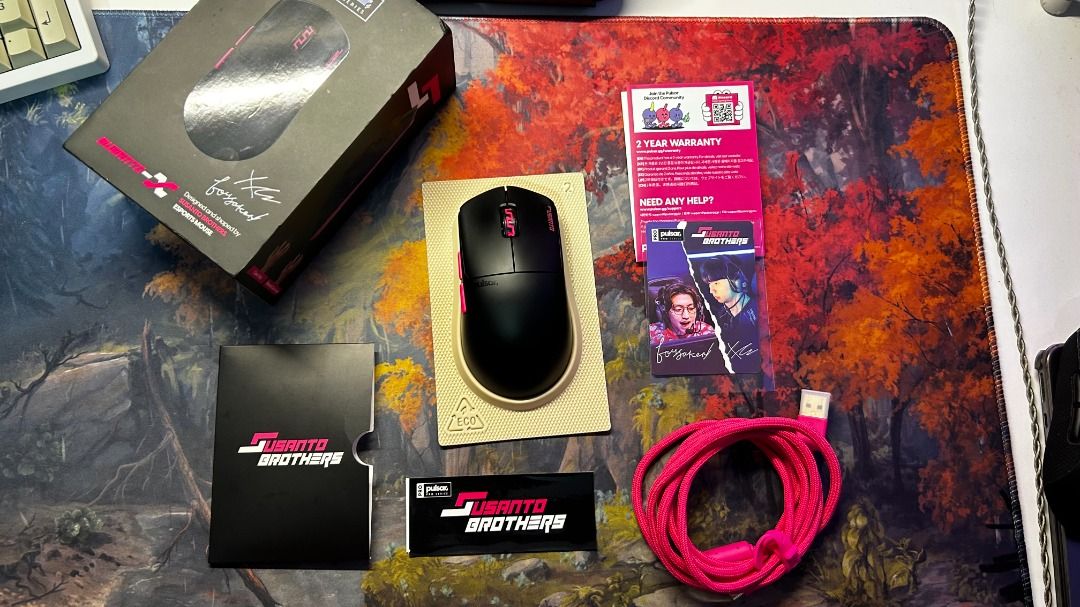 Pulsar Susanto X (Category: Mouse & Mousepads) located in Quezon City. Submitted by emsdv (Listing ID 1469254211, Image 2). Description: Comes with OG Box OG Pink Braided Cable 8k HZ Wireless Dongle Susanto Brothers Collector Card + Stickers Instruction Manual/Warranty Guide Barely Used RFS: Prefer my other mouse QC Cubao Area.