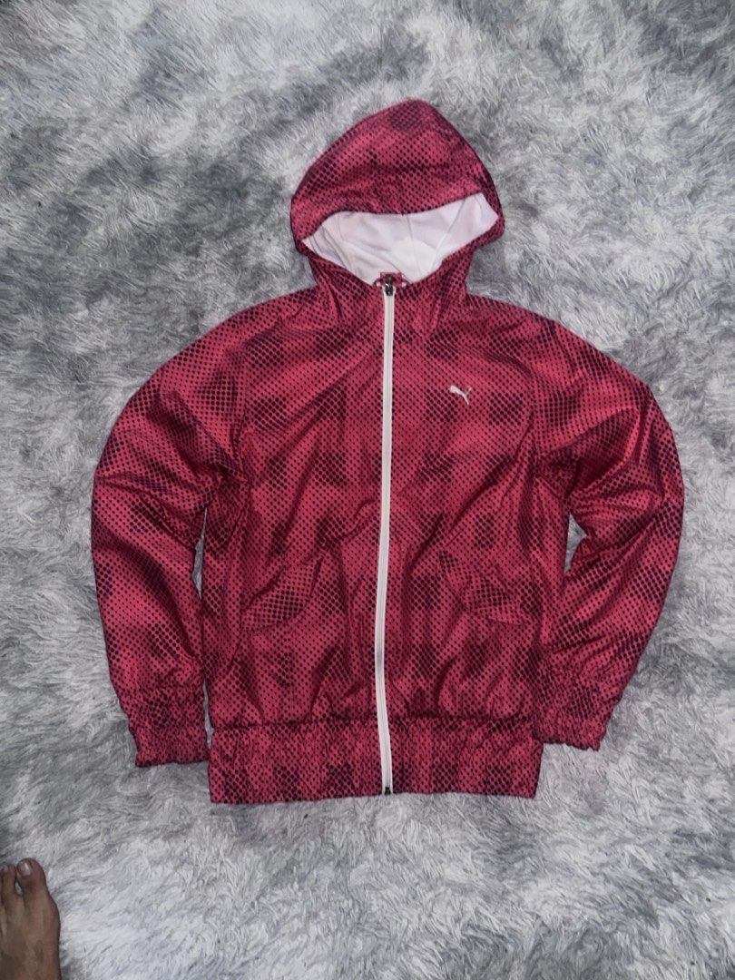 Puma Red Dot Pattern Hooded Zip Jacket (Category: Coats, Jackets and Outerwear) located in Caloocan City. Submitted by sinnr.vault (Listing ID 1469258095, Image 1). Description: - Vibrant red Puma zip jacket with a stylish all-over dotted pattern - Contrast white front zipper and matching white hood lining - Convenient dual front pockets for storing small essentials - Ribbed cuffs and hem to effectively block out the wind - Embroidered Puma cat l