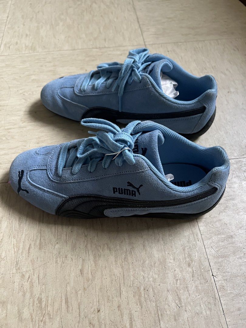 Puma Speedcat Light Blue Sneakers Size US 8 (Category: Sneakers) located in Quezon City. Submitted by Zandee (Listing ID 1469274743, Image 3). Description: - Brand: Puma Speedcat - Color: Light blue with black side stripe - Size: US 8 / UK 7 / EUR 40.5 - Material: Suede upper with rubber outsole - Style: Low-profile classic driving shoe - Condition: Clean, minimal wear on soles.