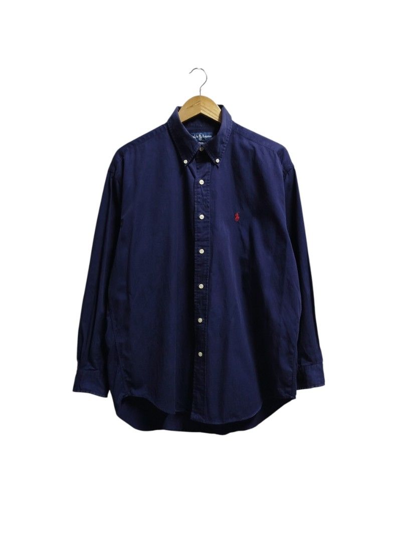RALPH LAUREN BUTTON DOWN LONGSLEEVE POLO (Category: Formal Shirts) located in Bayombong. Submitted by Gentlemans_ClosEt (Listing ID 1469304207, Image 1). Description: RALPH LAUREN BUTTON DOWN LONGSLEEVE POLO SIZE LARGE ON TAG CAN FIT UPTO SIZE XL DIMES: W25 X L29 BACK L31 COLOR: NAVY BLUE 9/10 COLOR RATE ISSUE: MINOR COLLAR LINE FADING.