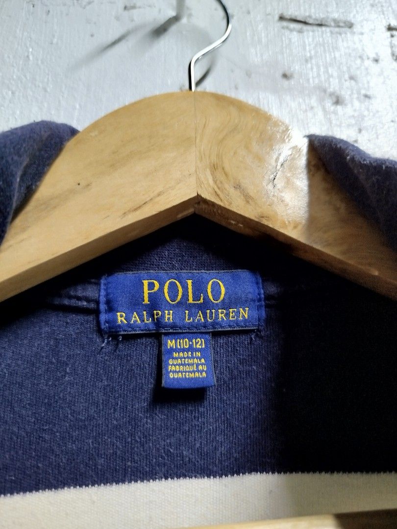 RALPH LAUREN STRIPE QUARTER ZIP JACKET (Category: Babies & Kids Fashion) located in Bayombong. Submitted by Gentlemans_ClosEt (Listing ID 1469291967, Image 3). Description: RALPH LAUREN STRIPE QUARTER ZIP JACKET SIZE 10-12 ON TAG DIMES: W15 X L22 GOOD CONDITION MINOR LOOSE STITCHING AT THE BOTTOM HEM.
