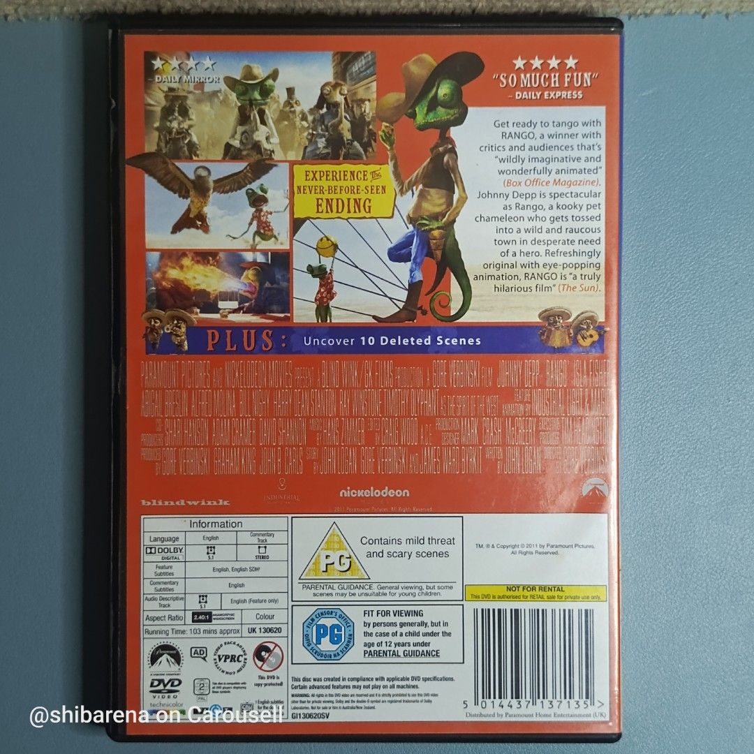 Rango DVD - Region 2 PAL (Category: CDs & DVDs) located in Cebu City. Submitted by shibarena (Listing ID 1469264919, Image 2). Description: - Rango DVD - Region 2 PAL (Pre-owned) - Starring: Johnny Depp (voice of the kooky chameleon) ⚠️ Please ensure your DVD player supports Region 2 (PAL) before purchase..