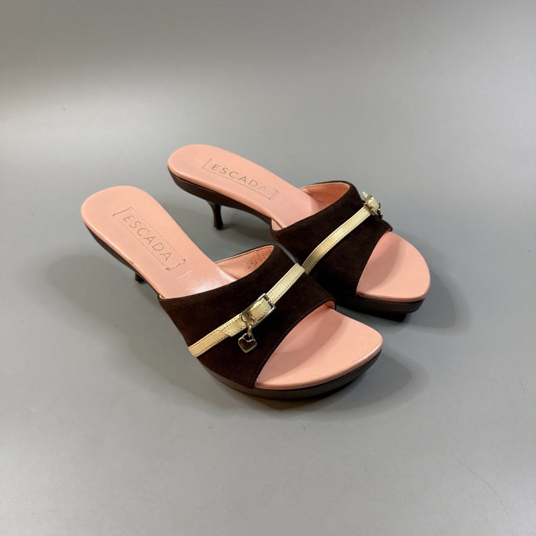 (Rare) Escada - Suede Heeled Heart Charms (Category: Sandals) located in Paranaque City. Submitted by millennial_goodz (Listing ID 1469294577, Image 1). Description: WTS (Rare) Escada - Suede Heeled Heart Charms Size 36 Excellent condition Flaw: Heelpoint needs replace only Authentic, pair only DM.