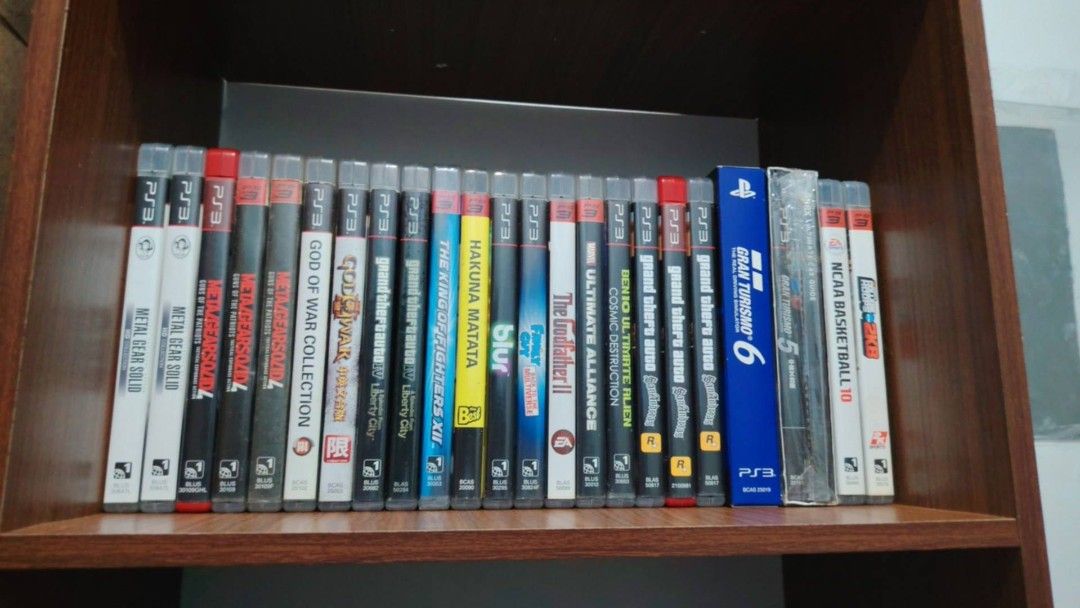 RARE Ps3 Games (Personal Collection) (Category: PlayStation) located in Manila. Submitted by racsoben-binuya (Listing ID 1469382443, Image 1). Description: All games shown here are in great condition, scratchless discs and CIB. Tested and working. Metal Gear HD collection - 800 Metal Gear 4 - 400 GTA San Andreas - 800 King of Fighters Factory Sealed - 1.8k blur - 2k Family Guy - 3.5k Hakuna Matata(Afrika) - 3k Godfather II - Reserved Ben 10 - 1.5