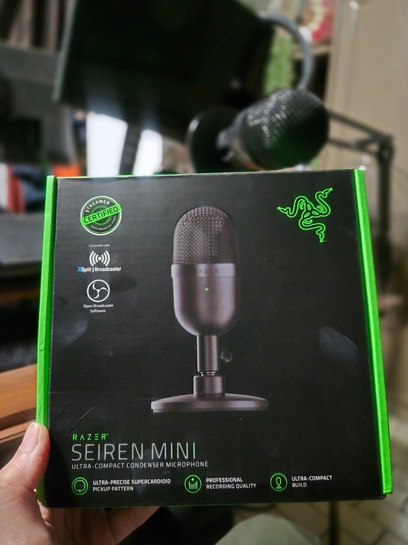 Razer Mini Seiren with mount (Category: Microphones) located in Manila. Submitted by oki.ukay (Listing ID 1469382527, Image 1). Description: Selling my microphone without mount -no flaws, fix price -rfs: will update my mic -great for gaming and work experience.