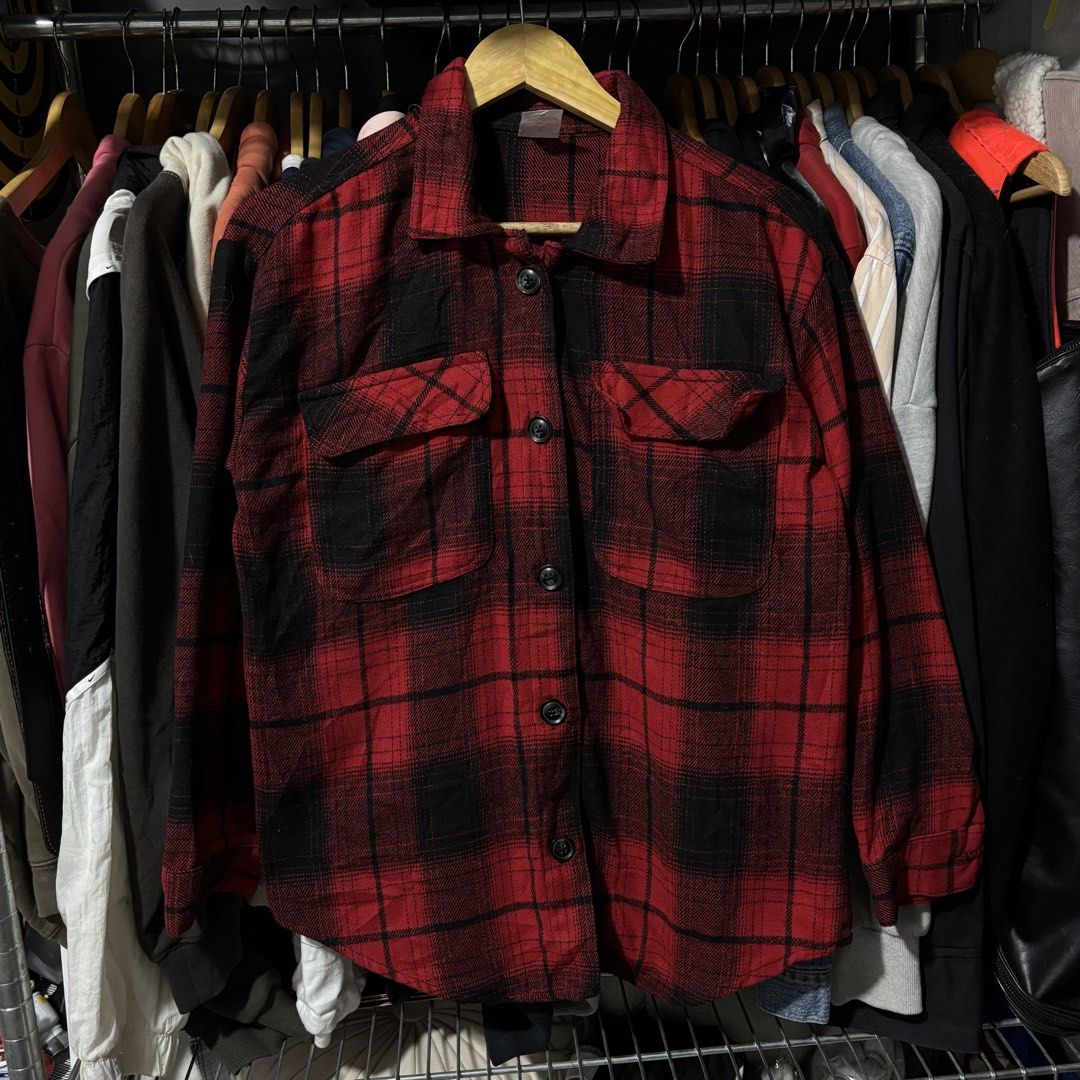 Red Black Flannel Shirt Long Sleeve Button Up (Category: Longsleeves) located in Caloocan City. Submitted by bonsatocha43876 (Listing ID 1469322426, Image 3). Description: - Color/Pattern: Red and black classic plaid - Features: Button-up front with two chest pockets - Condition: Very good overall, complete tags attached - Measurements: Width 21" x Length 27" - Special Offer: Take 'em all deal available.