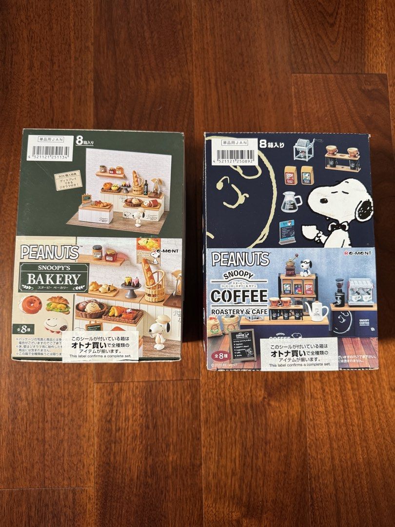 Re-Ment Peanuts Snoopy Bakery and Coffee Roastery & Cafe (Category: Designer & Blind Box Toys) located in Davao. Submitted by yenyenluy (Listing ID 1469312297, Image 1). Description: -Snoopy Bakery Opened to check if complete set only but did not opened the sealed figures ₱4k negotiable -Snoopy Coffee Roastery & Cafe complete set and sealed ₱4200 negotiable.
