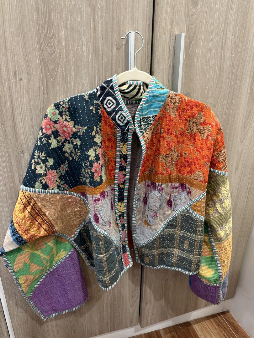 Reversible Patchwork Kantha Jacket (BRAND NEW) (Category: Coats, Jackets and Outerwear) located in Taguig. Submitted by s_tl24 (Listing ID 1469186257, Image 1). Description: Brand new. Made in India. Reversible Kantha textiles feature intentional wear and minor flaws because they are crafted by hand from layers of preloved, vintage sari fabrics. Please see attached photos..