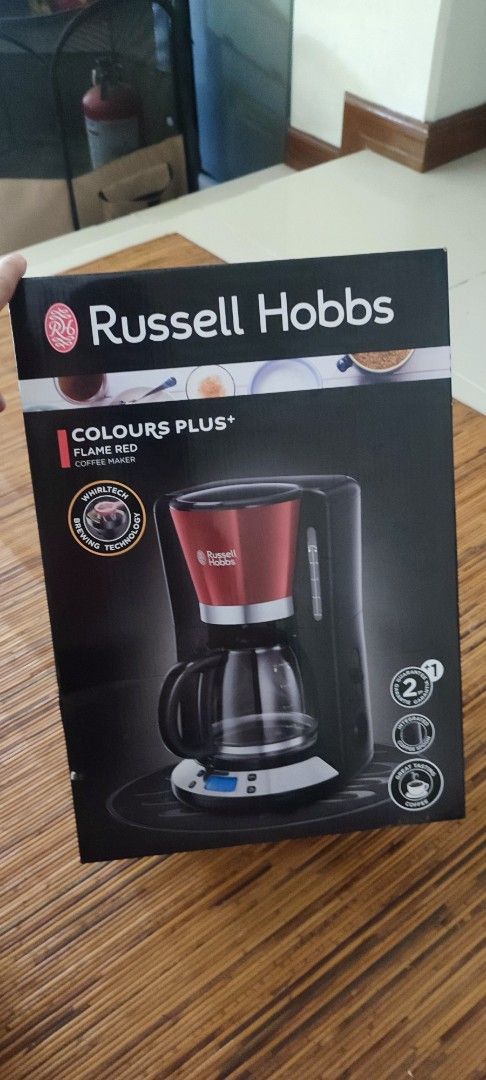 Russell Hobbs Colours Plus Coffee Maker Flame Red (Category: Coffee Machines & Makers) located in Manila. Submitted by jefftheplug (Listing ID 1469202871, Image 1). Description: - Brand: Russell Hobbs Colours Plus Coffee Maker - Color: Flame Red (Brand new, boxed, and unopened) - Capacity: 1.25-litre glass carafe (makes up to 10 large or 15 small cups) - Technology: WhirlTech brewing for rich flavor extraction - Convenience: LCD display with 24-h