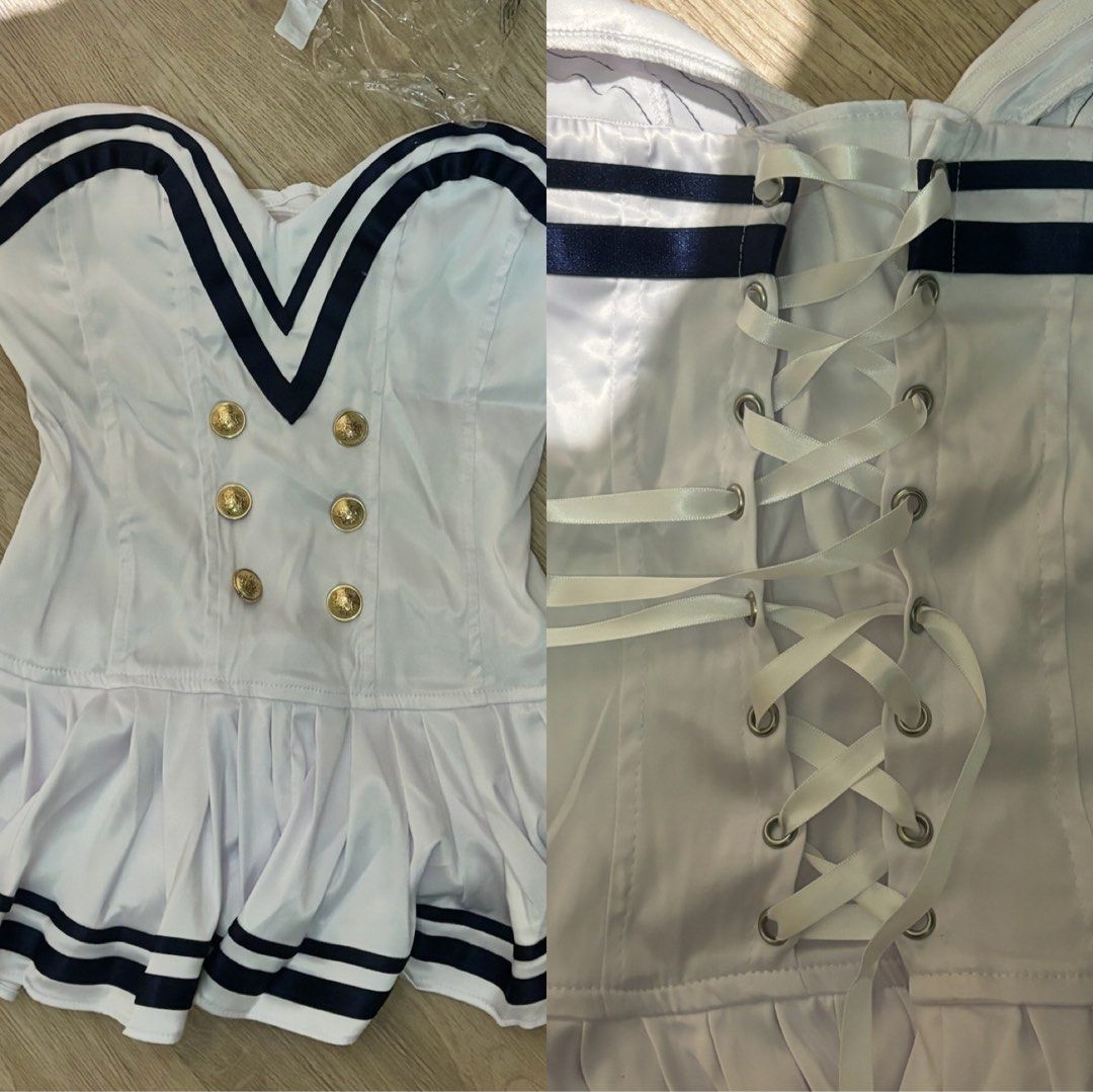 Sailor Costume (For Rent) (Category: Sets or Coordinates) located in Manila. Submitted by kkettlecornn (Listing ID 1469168722, Image 2). Description: - Complete Sailor Costume Set for Rent - Includes: White dress/(jumpsuit), sailor hat, & scarf. Stockings & shoes not included Ideally for size small-m (adjustable back) Make sure to check measurements before renting. Bust: 34.5in Waist: 27-37in Hip: 32in Length: 18.1in (on the shorter side but it h