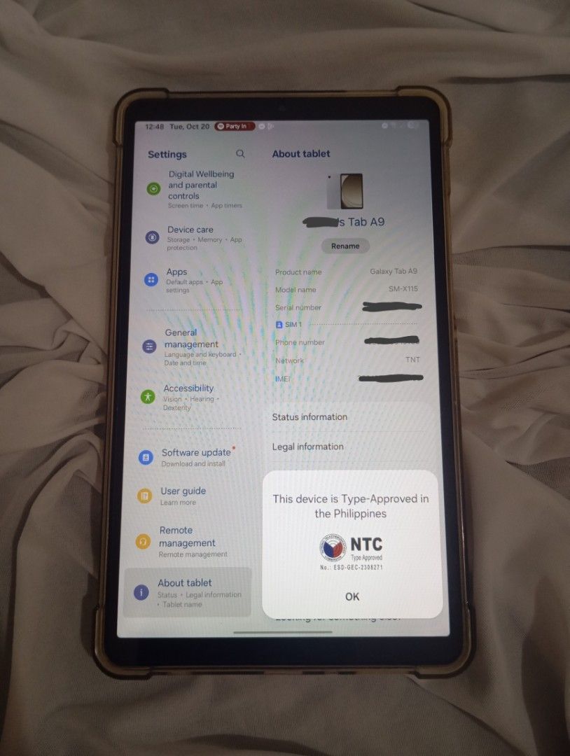 Samsung Galaxy Tab A9 (Category: Android) located in Caloocan City. Submitted by luvsdarcy (Listing ID 1469200841, Image 1). Description: Samsung Galaxy Tab A9 4/64 good for streaming, gaming, multi-tasking, reading. I used this mostly for reading books, and music. not laggy very handy, may sim slot so it can easily be a substitute sa phone..