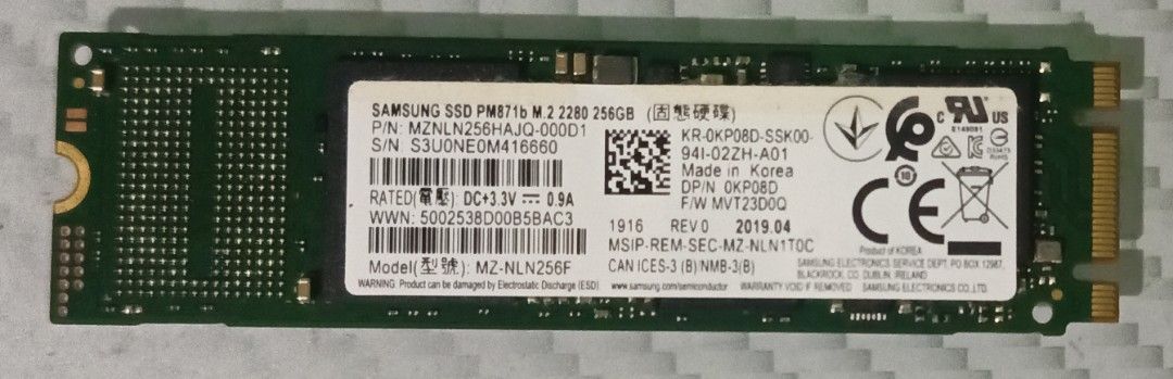 Samsung PM871b 256GB M.2 SATA SSD 2280 (Category: Hard Disks & Thumbdrives) located in Manila. Submitted by jomari_02 (Listing ID 1469247209, Image 1). Description: 🔧 Key Specs: •Brand: Samsung •Model: MZ-NLN256F •Capacity: 256GB •Ultra-fast read speeds up to 3,500 MB/s •Form Factor: M.2 2280 •Interface: PCIe 3.0 x4 SATA (NOT NVMe) 📝 Condition: Gently used, no bad sectors and 100% working 📍 Location: Pinagbuhatan, Pasig City 🚚 Pickup/Lalamove