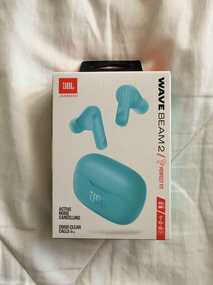 SEALED JBL Wave Beam 2 True Wireless Earbuds (Category: Earphones) located in Pasig City. Submitted by trishhaaaa (Listing ID 1469167286, Image 1). Description: - Model: JBL Wave Beam 2 Wireless Earbuds - Color: Blue - Condition: Brand new, sealed box - Active Noise Cancelling (ANC) & Clear Calls - Up to 40 hours total battery life with charging case - Bluetooth V5.3 connectivity - Custom touch controls & JBL equalizer app support.