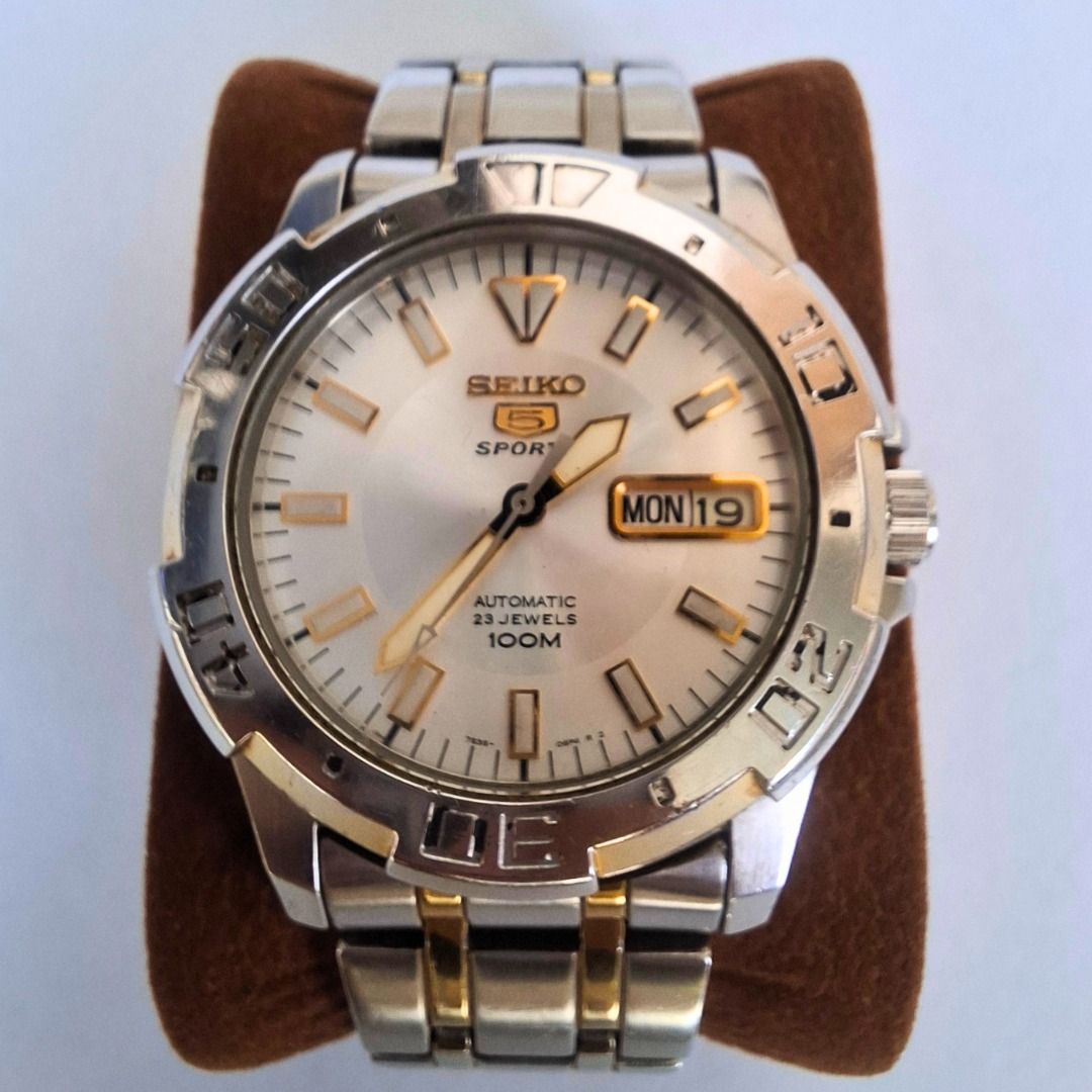 Seiko 5 Sports Automatic (Category: Men's Watches) located in Calamba. Submitted by mrq.io (Listing ID 1469229152, Image 1). Description: 7S36B movement Working and running Only 1 link extra (My wrist is 6in) Negotiable 📦 Shipping available nationwide 📍 Calamba, Laguna.