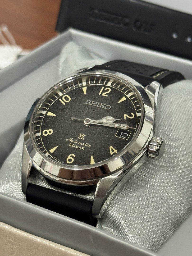 Seiko Baby Alpinist SPB159 (Category: Men's Watches) located in Paranaque City. Submitted by rockydlc (Listing ID 1469195595, Image 1). Description: For Sale Seiko Baby Alpinist SPB159J1 Discountinued model, hard to find Complete Set, comes with box, papers, tags, and seiko calf leather strap Currently on a silicon rubber strap with the original seiko deployant clasp Very good condition, no scratches on glass Merville Paranaque location.