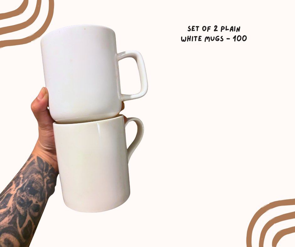 Set of 2 Plain White Big mugs (Category: Coffee & Tea Tableware) located in Pasig City. Submitted by homeyvibesph (Listing ID 1469261069, Image 1). Description: .