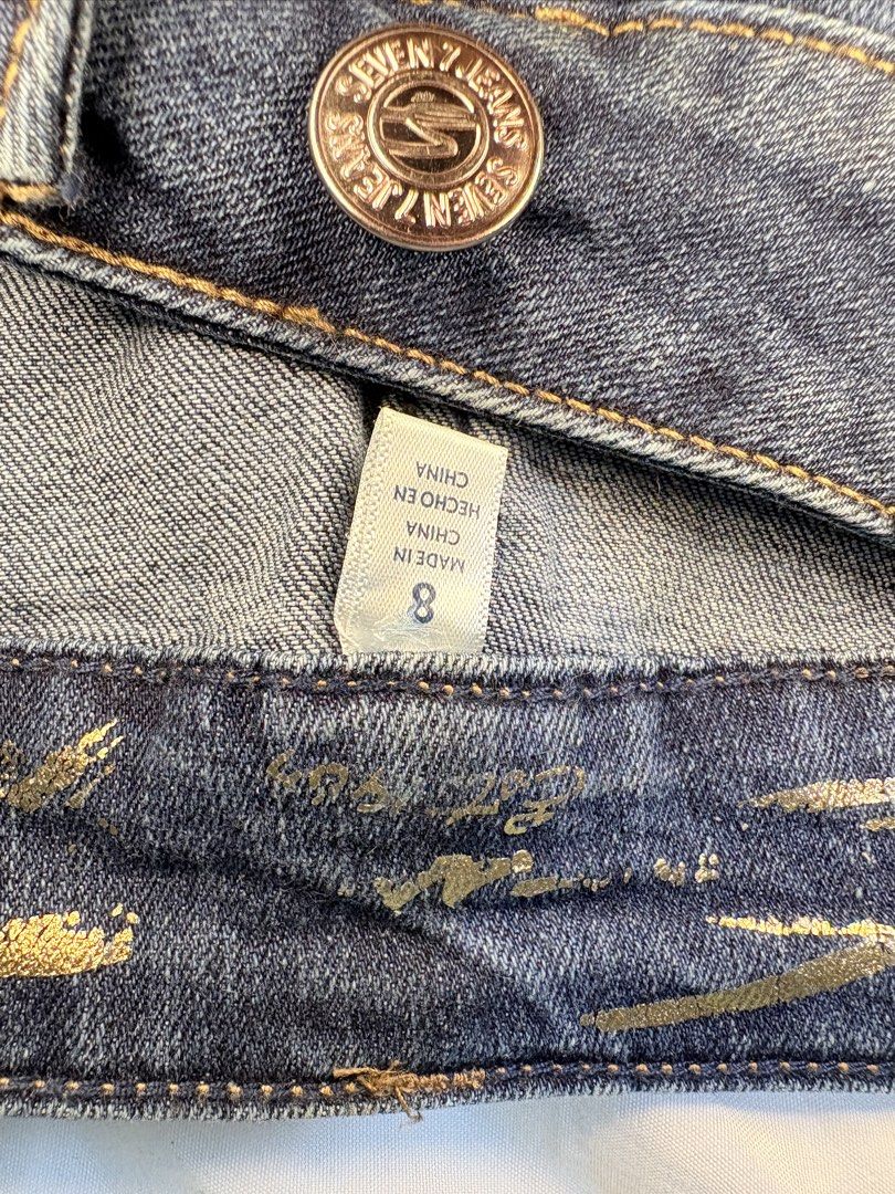 Seven 7 Jeans Blue Denim Pants Size 8 (Category: Jeans) located in Manila. Submitted by thriftwithgem (Listing ID 1469252310, Image 2). Description: - Brand: Seven 7 Jeans - Color: Dark blue - Size: 8 28-30 - Rise: Mid-rise with button closure and zippered fly .