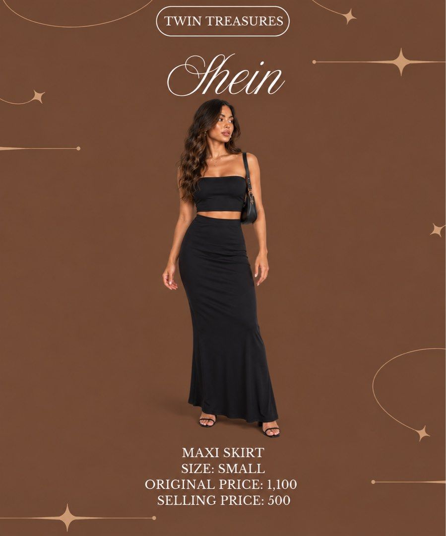 Shein Black Maxi Skirt Size Small (Category: Skirts) located in Pasig City. Submitted by nadineelja10271 (Listing ID 1469357565, Image 1). Description: - Brand: Shein - Size: Small - Color: Solid Black - Fit: Floor-length maxi - Condition: Great styling piece for various tops - Price: ₱500 (Original price: ₱1,100).