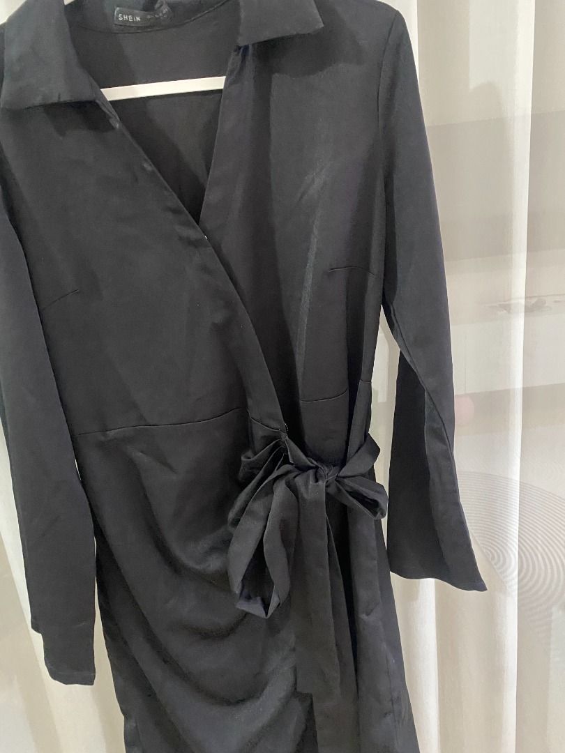 Shein Black Wrap Dress Medium (Category: Dresses) located in Quezon City. Submitted by jmxyz (Listing ID 1469205169, Image 2). Description: - size: medium 📍 greenfield, mandaluyong.