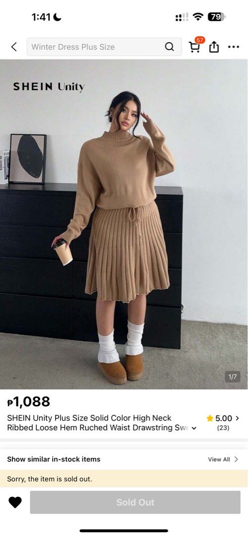 SHEIN Unity Plus Size Solid Color High Neck Knit Dress (Category: Dresses) located in Makati City. Submitted by adorademimay (Listing ID 1469206078, Image 1). Description: - Brand: SHEIN Unity - Size: Plus Size - Color: Solid Camel Brown - Style: High mock neck, long sleeves, ribbed loose hem, ruched waist with drawstring - Material: Comfortable knit fabric - Condition: Worn once or twice, still in great shape 2XL ONCE USED IN HANOI.